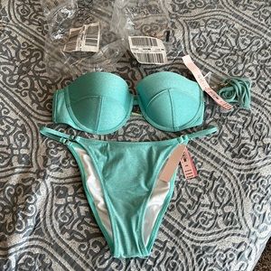 Brand new Victorias secret lurex turqoisea removable strap sparkle bathing suit
